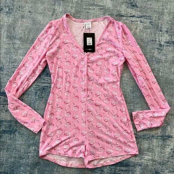 Fashion Nova Pants - NWT! Fashion Nova Pink Sweet Like Candy PJ Romper Onesie Small